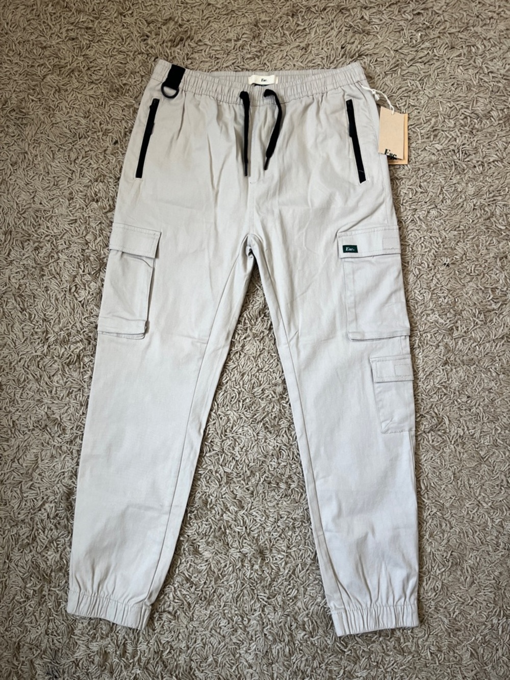 Men's Lightweight Beige Cargo Joggers with Elastic bottom Large